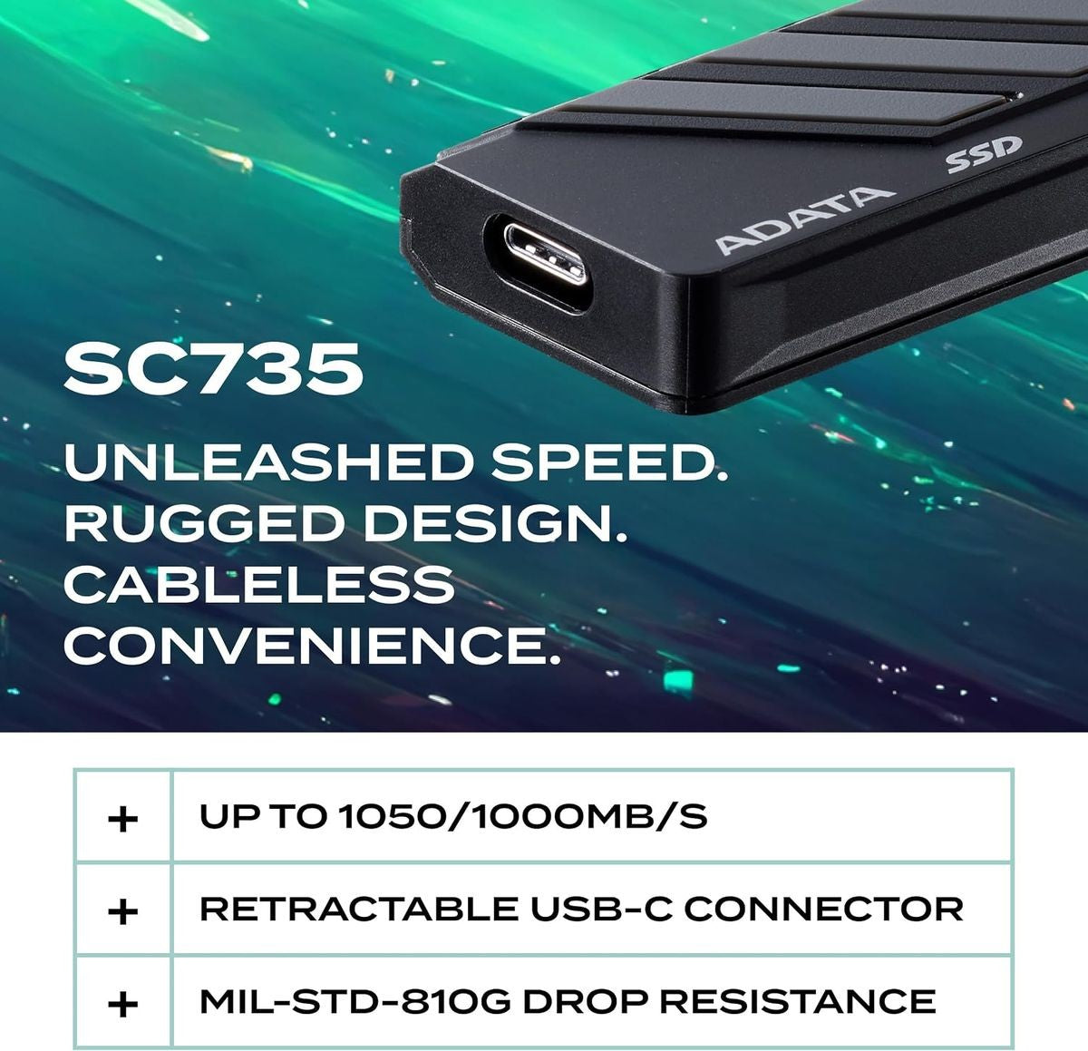 ADATA SC735 1TB External SSD | USB-C, 1,050 MB/s Read