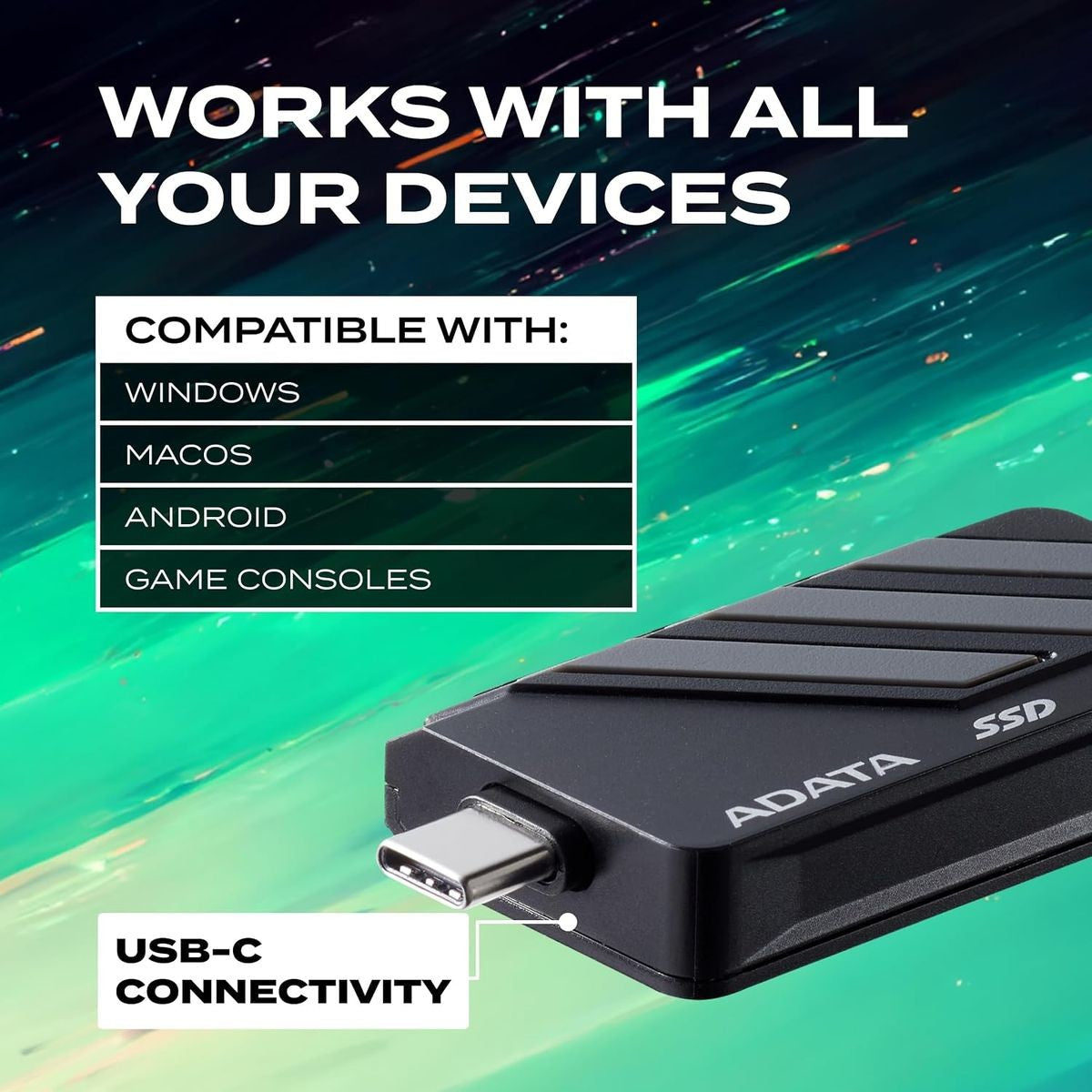 ADATA SC735 1TB External SSD | USB-C, 1,050 MB/s Read