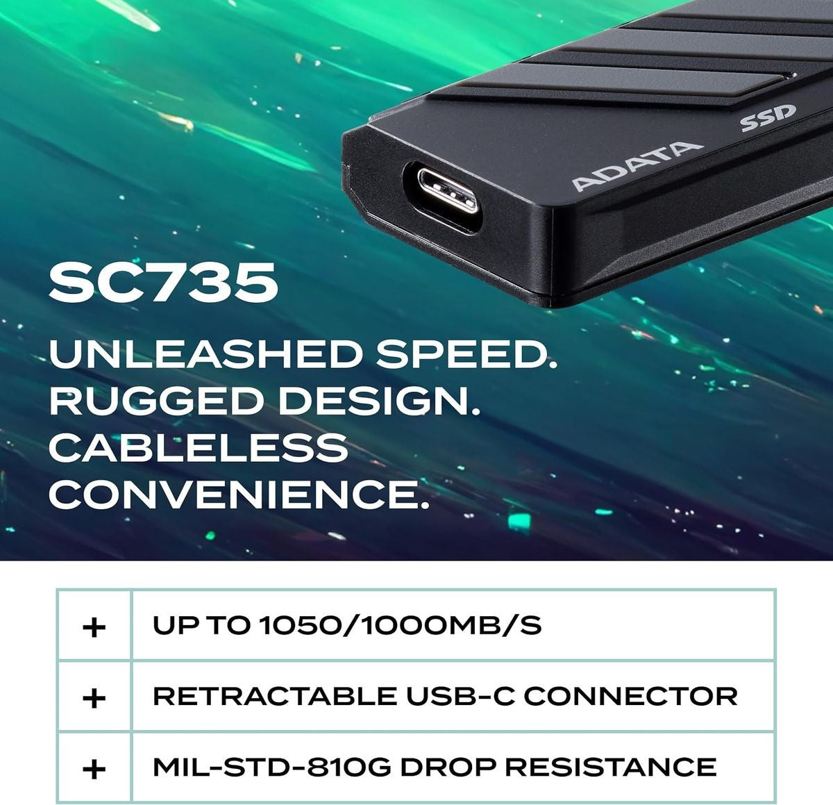 ADATA SC735 2TB External SSD | USB-C, 1,050 MB/s Read